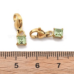 Square 304 Stainless Steel Rhinestone Pendant Decorations&nbsp;STAS-M092-08G