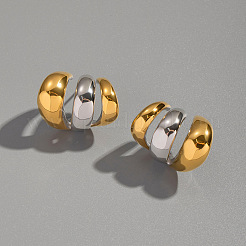 304 Stainless Steel Two Tone Triple Stud Earrings&nbsp;UN2842