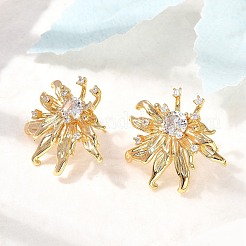 Flower Brass Micro Pave Cubic Zirconia Stud Earrings&nbsp;EJEW-B148-08B-G