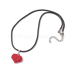 3D Heart Glass Seed Beads Pendant Necklaces&nbsp;NJEW-MZ00046-03