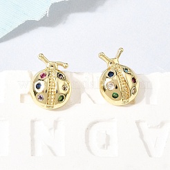 Brass Micro Pave Colorful Cubic Zirconia Stud Earrings&nbsp;EJEW-C186-19G-02