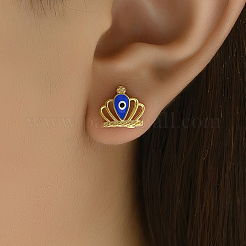 304 Stainless Steel Crown with Evil Eye Stud Earrings&nbsp;JM4332