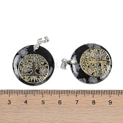 Natural Snowflake Obsidian Flat Round Pendants&nbsp;G-Q188-01P-02