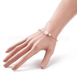 Natural Rose Quartz & Pearl Round Beaded Bangle&nbsp;X-BJEW-JB08464-02