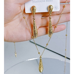 Teardrop 304 Stainless Steel Pendant Necklaces & Stud Dangle Earrings Sets&nbsp;FS-WGBFCD6-02