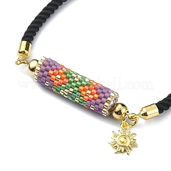 Handmade Seed Column Link Slider Bracelet with Sun Charms&nbsp;BJEW-MZ00027