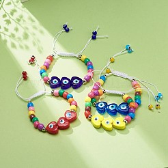Lampwork Heart with Evil Eye Braided Bead Bracelet&nbsp;BJEW-JB08626