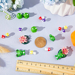 66Pcs 6 styles Resin Frog & Lotus & Mushroom Ornaments&nbsp;DJEW-GF0001-61