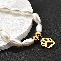304 Stainless Steel Paw Print Charm Bracelets for Women&nbsp;BJEW-C098-12G