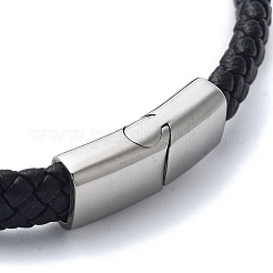 Men's Braided Black PU Leather Cord Bracelets&nbsp;BJEW-K243-67AS