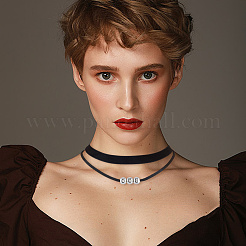 4Pcs 2Styles Alloy Round & Black Velvet Double Layer Choker Necklaces&nbsp;NJEW-WH20002-11A