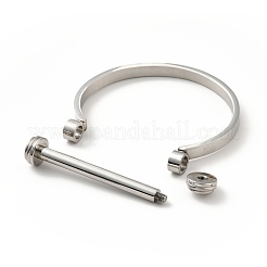 Non-Tarnish 304 Stainless Steel D Shape Bar Screw Bangle&nbsp;BJEW-G636-04A-P