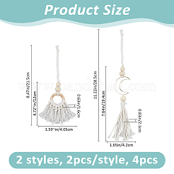 4Pcs 2 Styles Natural Wood Bead Tassel Pendant Decoraiton&nbsp;HJEW-FH00189
