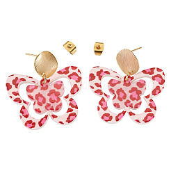 Brass Printing Acrylic Butterfly Dangle Stud Earrings&nbsp;EJEW-TA00674