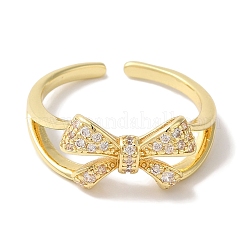 Bowknot Brass Micro Pave Clear Cubic Zirconia Open Cuff Rings for Women&nbsp;RJEW-C098-23G