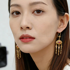 Ethnic Style Brass Micro Pave Cubic Zirconia Tassel Chandelier Earrings for Women&nbsp;DU1542