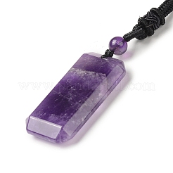 Natural Amethyst Rectangle Pendant Necklace with Nylon Cord for Women&nbsp;NJEW-C001-01B-03