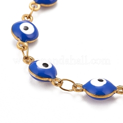 Enamel Oval with Evil Eye Link Chains Bracelet&nbsp;BJEW-P271-04G-04