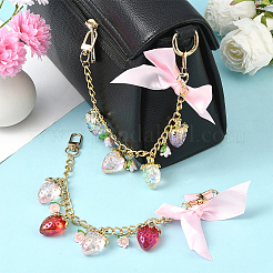 2Pcs 2 Colors Aluminium Chains & Acrylic Link Bowknot Strawberry Bag Decorative Chains&nbsp;HJEW-SC0002-61