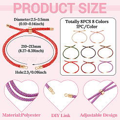 8Pcs Polyester Braided Round Cord Slider Bracelet Making&nbsp;MAK-TA0001-39A