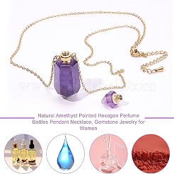 Natural Amethyst Pointed Hexagon Perfume Bottles Pendant Necklace&nbsp;NJEW-CA0001-07A