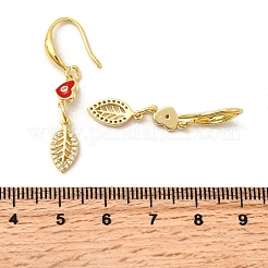 Leaf with Heart Brass Micro Pave Clear Cubic Zirconia Dangle Earrings&nbsp;EJEW-C155-01G