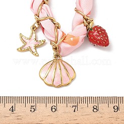Starfish Strawberry Shell Shape 304 Stainless Steel Enamel & Handmade Lampwork Pendant Necklaces&nbsp;NJEW-D344-02G