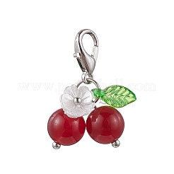 Chakra Natural Malaysia Jade & Green Jade & Chinese Jade & Dyed Yellow Jade Beads Cherry Pendant Decorations&nbsp;HJEW-JM02846