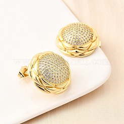 Brass Clear Cubic Zirconia Flat Round Stud Earrings&nbsp;EJEW-C147-06G