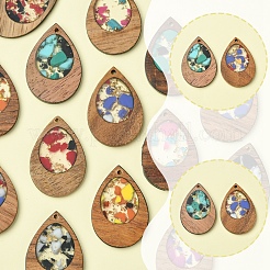 14Pcs 7 Colors Walnut Wood Resin Pendants&nbsp;WOOD-FS0001-31