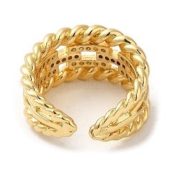 Rack Plating Real 18K Gold Plated Brass Hollow Rectangle Open Cuff Rings&nbsp;RJEW-B048-03G