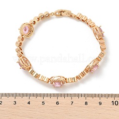 Flat Round Brass Micro Pave Cubic Zirconia Link Chain Bracelets&nbsp;KK-R217-27G