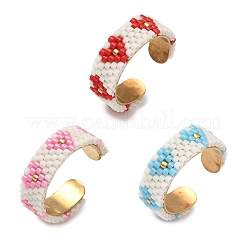 Glass Beads with 304 Stainless Steel Cuff Rings&nbsp;RJEW-MZ00031