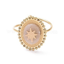 Ion Plating(IP) Natural Gemstone Oval with Star Open Cuff Ring&nbsp;RJEW-G265-06G