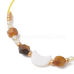 Natural Tiger Eye & Freshwater Shell Moon Charm Bracelets&nbsp;BJEW-MZ00303-02