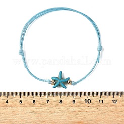 2Pcs 2 Colors Ocean Dyed Synthetic Turquoise Starfish Beaded Adjustable Waxed Polyester Cord Bracelets for Women&nbsp;BJEW-JB14242