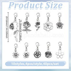 40Pcs 10 Styles Flower Alloy Pendant Decoration&nbsp;HJEW-GO00242