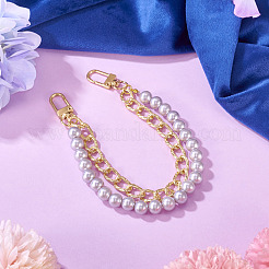 ABS Plastic Imitation Pearl and Aluminium Curb Chains Bag Extender Chains&nbsp;HJEW-TAC0074
