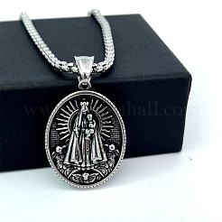 304 Stainless Steel Oval with Virgin Mary Pendant Necklaces for Men&nbsp;ES6504