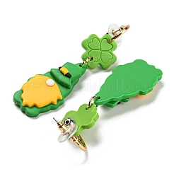 Saint Patrick's Day Polymer Clay Clover Dangle Stud Earrings&nbsp;EJEW-Q784-01G-01