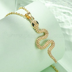 Brass Micro Pave Green Cubic Zirconia Snake Pendant Necklaces&nbsp;LS-NJEW-S438-02E-G