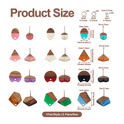 DIY 12 Pairs 12 Style Two Tone Resin & Walnut Wood Stud Earring Findings&nbsp;DIY-CW0001-35