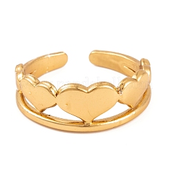 PVD Vacuum Plating 304 Stainless Steel Heart Cuff Rings for Women&nbsp;RJEW-G316-03G