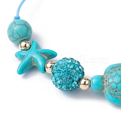 Starfish & Turtle Synthetic Turquoise(Dyed & Heated) Braided Bead Bracelets&nbsp;BJEW-JB09818-01