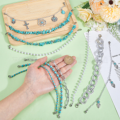 10Pcs Aluminum & Synthetic Turquoise & Plastic Pearl Beads Baseball Cap Chains&nbsp;HJEW-HY00072
