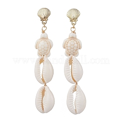 Alloy & Natural Shell & Synthetic turquoise Beaded Dangle Stud Earrings&nbsp;EJEW-JE06266-01