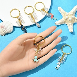5Pcs Alloy Enamel & Synthetic Moonstone Keychain&nbsp;KEYC-YW00176