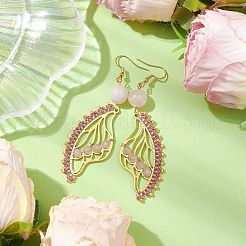 Butterfly Wing Natural Rose Quartz & Seed Beads Dangle Earrings&nbsp;EJEW-MZ00165