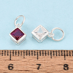 925 Sterling Silver Pave Cubic Zirconia Square Charms&nbsp;STER-T009-16S