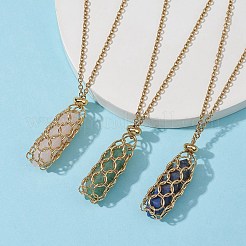 Natural Mixed Gemstone Bullet Pendant Necklaces&nbsp;NJEW-JN04529-02